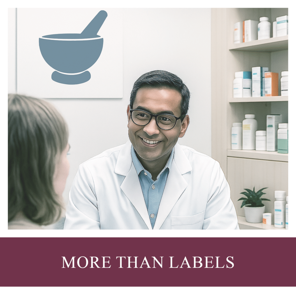 consult room pharmacist and patient